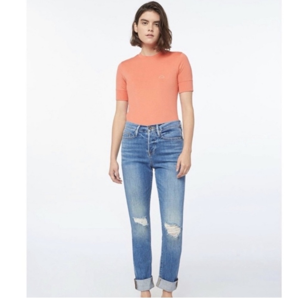FRAME Le Beau Cleo rips relaxed fit straight leg jeans